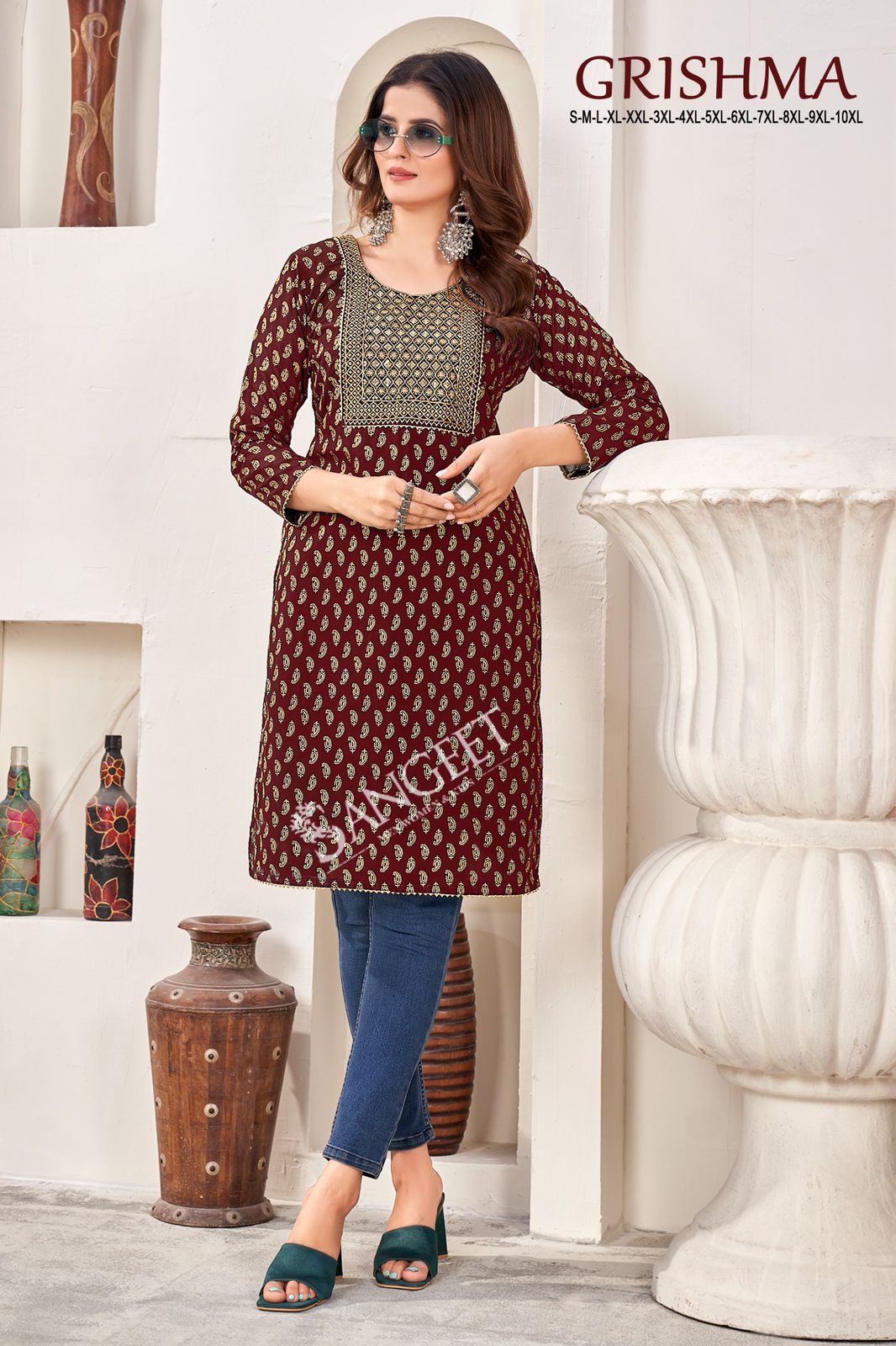 Grishma Mom Foil Printed Georgette Kurtis Wholesale Online
